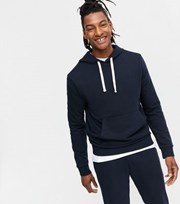 New Look Navy Jersey Pocket Front Long Sleeve Hoodie